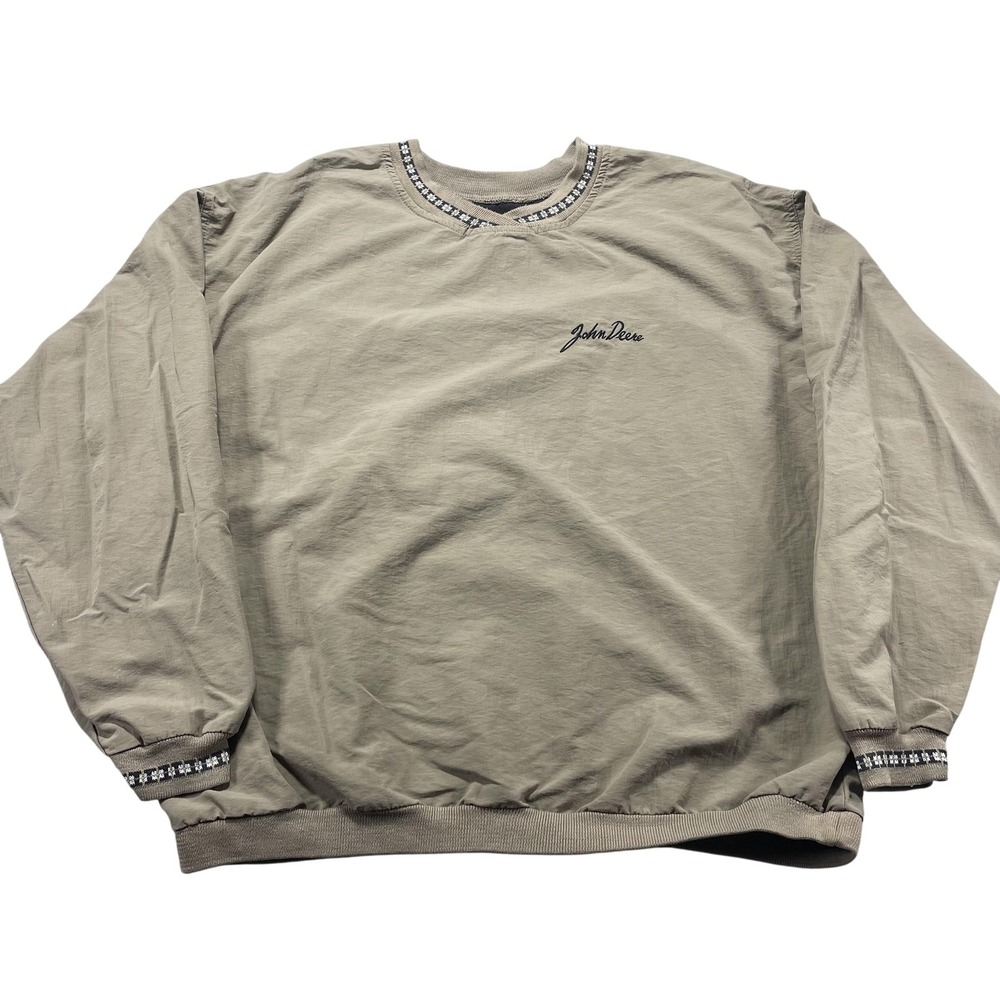 Vintage John Deere Sweatshirt Mens XL Beige K-Products Lined Crewneck Logo USA
